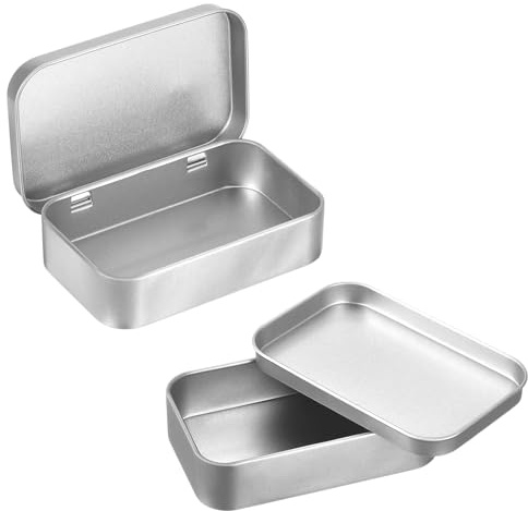 HUZNA 4 Piezas Caja Almacenamiento de Lata Metal,Latas de Metal Vacías Rectangulares con Tapa,9,5x6x2,2cm,Mini Contenedores Portátiles,para Cosméticos,Té,Joyas o Manualidades