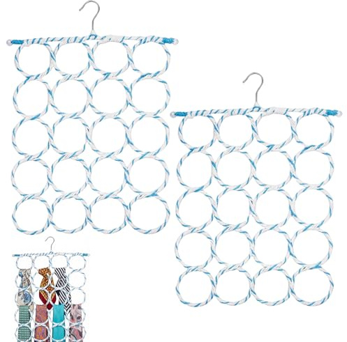 Kufeiper 2Pcs Colgador de Bufanda Corbatero,Percha para Bufandas con 20 Agujeros,Soporte Plegable para Bufanda,Organizador De Bufandas para Chales Bufandas Corbatas (Color Aleatorio)