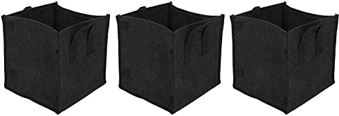 Walfront Lot de 3 Sacs de Culture Carrés en Feutre Noir pour Plantes, Pots de Fleurs Respirants avec Poignées pour Pommes de Terre, Tomates, Carottes, Intérieur, Extérieur, Balcon, Terrasse, Jardin,