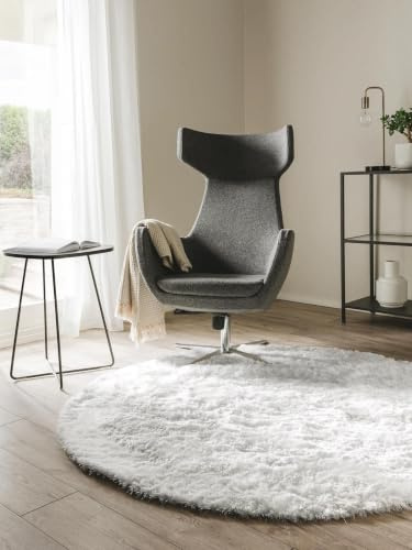 benuta Nest Hochflorteppich Whisper - Weiß rund 80 cm - Kuschelig Weicher Teppich für Schlaf- und Wohnzimmer - Pflegeleicht - Fußbodenheizung Geeignet
