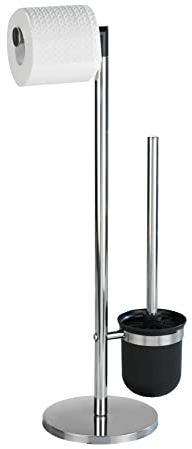 WENKO Stand WC-Garnitur Parus, Toilettenpapierhalter mit WC-Bürste, Edelstahl/Kunststoff, 25,5 x 57 x 16,5 cm, Schwarz