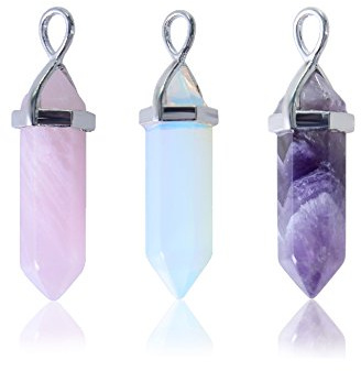 Aituo Underbar kvarts kristall helande stenar punkt chakra slipad ädelsten naturlig vit kristall + ametist + roskannor läkande punkt chakra hängen för halsband smyckestillverkning e silverpläterad, colore: 3 st, cod. AS-Hat
