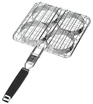 Landmann Pure Grillbräter Für 4 Hamburger Patties und Frikadellen & Extra breit für American Burger Patties Gummierter Griff für eine sichere Handhabung Inkl. 4 Metallringe [Edelstahl] Grillbraeter Pure, Edelstahl Scilber/Schwarz 57x26x3.5 cm