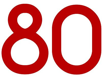 Zahl 80 in rot, 30 cm großer Sticker aus selbstklebender Klebefolie zum aufkleben, wetterfeste Klebezahl