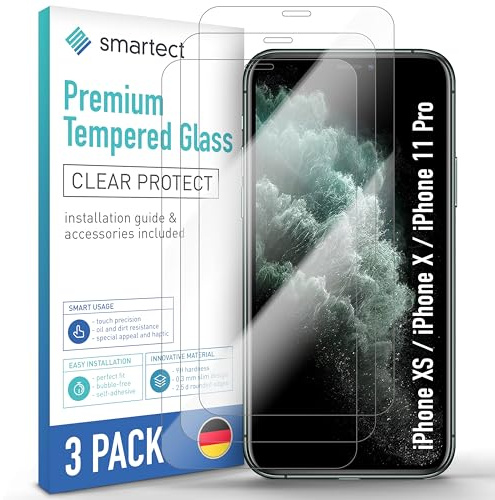 smartect Schutzglas 3 Stück für iPhone XS/iPhone X/iPhone 11 Pro, HD Panzerfolie Anti-Kratzer, Displayschutz 0.3 mm Ultra-klar, 9H Härte, Stoßfest, Blasenfrei