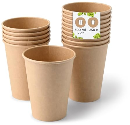 BIOZOYG 250 Stück Kaffeebecher Pappbecher 300ml / 12 oz Ø 90 mm braun - Einwegbecher plastikfrei - Becher aus nachhaltiger Forstwirtschaft - Kaffeebecher Einweg