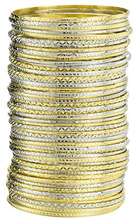 Ensoul 50pcs Gold/Silver Color Flower Mixed Metal Aztec African Indian Vintage Multi Bangle&Bracelets For Women