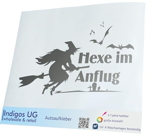 INDIGOS UG Aufkleber Autoaufkleber - JDM Die Cut - Halloween - Hexe im Anflug - 169x99mm Silber - Party Grusel Verkleidung