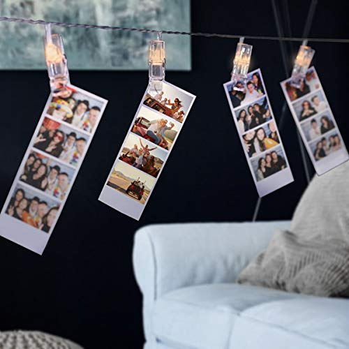 DecoKing LED Fotoclips 20er warmes Weiß Timer statisch batteriebetriebene LED Clips Clear