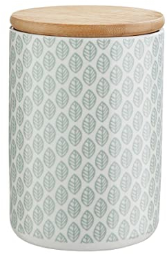 BUTLERS Aufbewahrungsdose Blätter 700 ml Grün -Queen IT- Keramik Vorratsdose mit Bambusdeckel, Küche Dekoration und Organisation für Aufbewahrung von Lebensmittel und Badezimmer Accessoires