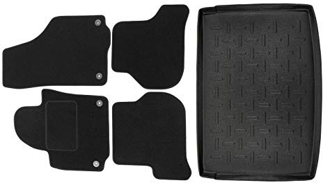 J&J AUTOMOTIVE Velours Fußmatten und TPE Kofferraumwanne Set passend für Volkswagen Golf 5 Plus 2006-2014 4tlg, mit hohem Rand Passform rutschfest Geruchsneutral Schwarz