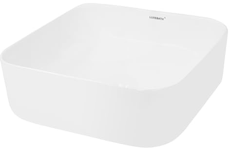 ECD Germany Lavabo da Appoggio in Ceramica Bianco Lucido Quadrato 390 x 390 x 140 mm Design Moderno Lusso Lavello Lavandino Lavamano Bacinella per Ospiti Sanitari Rubinetteria per Bagno Casa Bidet