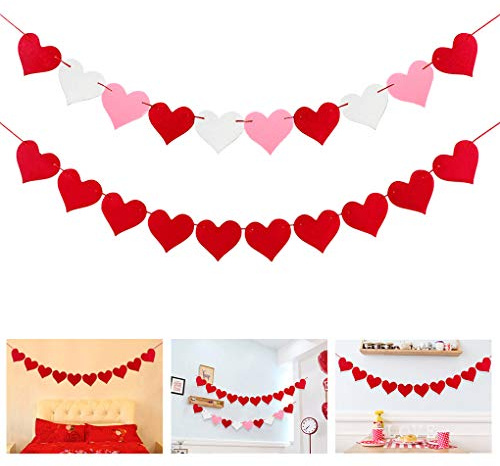 2 Stück Herz Wimpelkette Leinen Wimpel Herzen Girlande Vintage Wimpelkette Hochzeit Deko Farbenfroh Wimpeln für Geburtstag Party Dekoration
