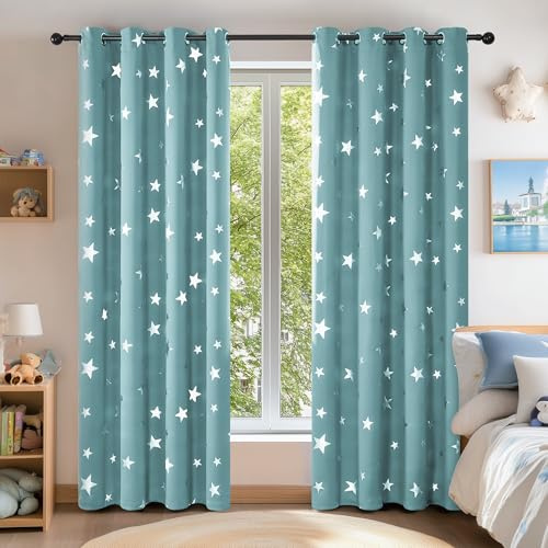 Deconovo Thermo Vorhänge für Wohnzimmer, Blickdichte Gardinen mit Ösen Wärmeisolierend, Vorhang Fenster Lärmschutz, 240x140 cm(HöhexBreite), Himmelblau, 2er Set