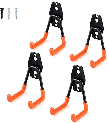 Aoben Heavy Duty Steel Garage Storage Hooks, Utility Tool Hangers and Combinable Wall Mount Hooks for Organizing Ladder, Hold Chairs, Heavy Tools (Small U, 4 Pack)