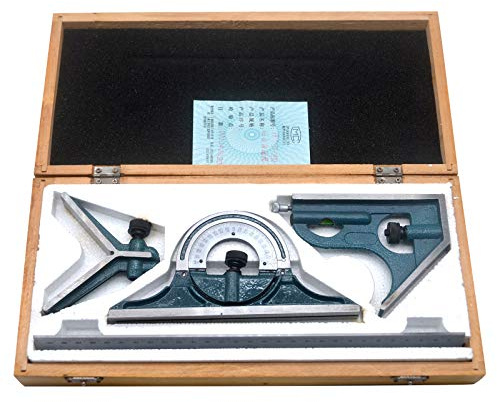Oudtinx Industrial Tools 12'' 4 Combination Square Ruler Set Protractor Satin, 4-R Graduation
