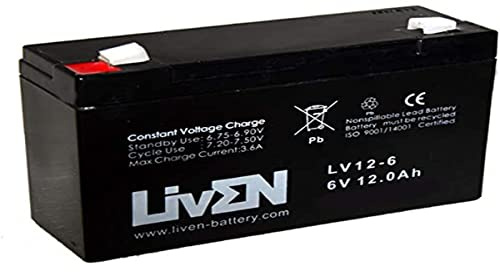 Batería AGM 6V 12Ah C-20 Sin Mantenimiento - Equipos Seguridad/Médicos/SAI/Comunicación/Emergencia | LIVEN LV12-6