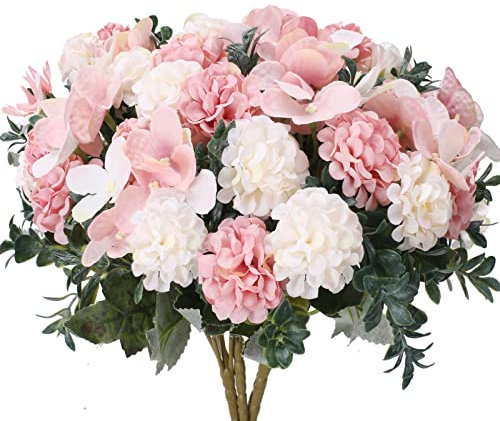 RADCANE 4PCS Hortensias Artificiales Flores Preservadas Ramo de Flores Falsas Ramos de Novia Flores Plastico Bouquet Flores Artificiales para Hogar Boda Jarrones Centro de Mesa Interior