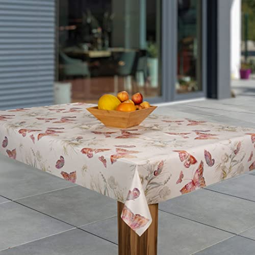 laro Wachstuch-Tischdecke Wachstischdecke Tischwäsche Abwaschbar Wachstuchdecke, Muster:Schmetterling rot braun weiß, Größe:80x120