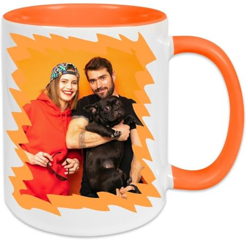 Ocadeau Mug en céramique blanc et orange personnalisé photo – Anse et intérieur orange sur cette tasse photo personnalisable