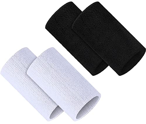 4 Stücke/ 2 Paar Sports Armbänder 5,9 Zoll Handgelenk Schweißbänder Elastische Athletische Handgelenk Bänder Atmungsaktive Stoff Handgelenk Schweißbänder für Männer Frauen (Schwarz, Weiß)