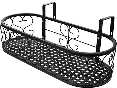 DOITOOL Hanging Railing Planter Shelf Balcony Plant Pot Basket Fence Flower Box Stand Railing Planter Holder Over The Deck Flower Pot Holder for Home Garden