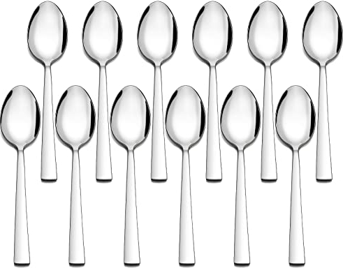 Herogo Esslöffel, 12 Stück Edelstahl Suppenlöffel, 20cm Suppenlöffel Löffel Set Tafellöffel für Haus, Restaurant, Hotel, Vierkant-Griff Tafellöffel, Spiegelfinish & Spülmaschinenfest, Metall Silber