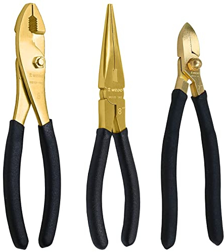 WEDO 3-teiliges Zangen Set,Gleitgelenkzange 200mm+Spitzzange 200m+Seitenschneider 175mm,Messingzangen,Rutschfester Griff,Für Heimwerker,Elektro,Montage,Reparatur und DIY