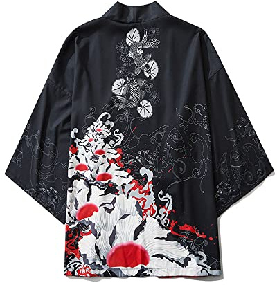 Kimono da donna con maniche a 3/4, stampa a scialle giapponese, cardigan top copricostume da bagno, 1, taglia unica