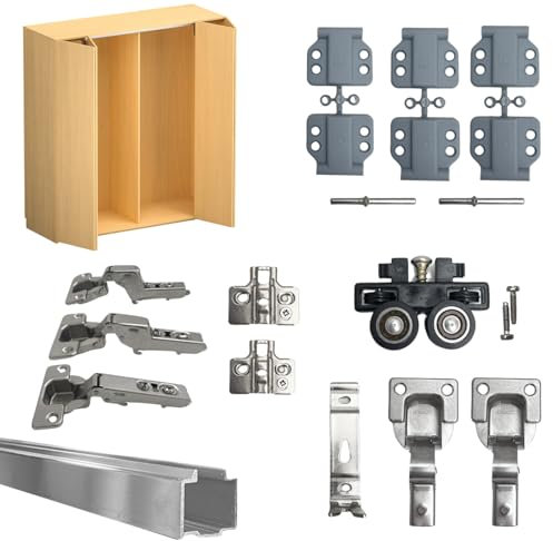 Evotrade Kit de herrajes deslizantes plegables tipo libro para puertas móviles o nichos de pared con cierre amortiguado (2 m + 1 puerta exterior de puerta)