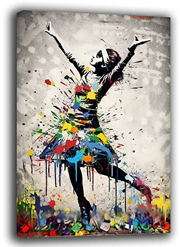 Printerland Quadro Moderno Banksy Bambina Ballo Danza Quadri moderni soggiorno da Parete XXL grande Stampa su tela Canvas Decorazione Murale muro Arredo Camera da letto Cucina (30x40 cm, 5)