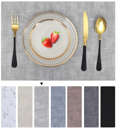 Homaxy Table Mats Set of 6, Place Mats for Table Heat-Resistant Table Mats Non-Slip Washable Waterproof Placemats PVC Leather Place Mats for Home Restaurant Hotel, 43x30cm, Grey