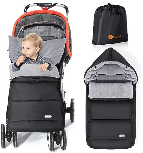 Ivywind Sacco Passeggino Universale, Impermeabile Sacco Invernale Passeggino con Cerniera Regolabile, Inverno Coprigambe Passeggino Universale, Lavabile e Staccabile, Caldo, Nero e Grigio