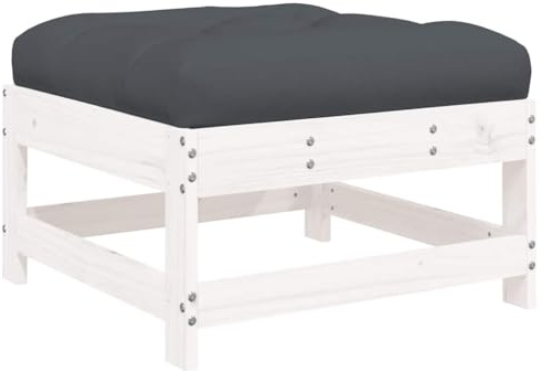 vidaXL Gartenhocker, Sitzhocker mit Kissen Latten-Design, Modular Holz Hocker für Garten Terrasse, Fußhocker Gartenmöbel, Weiß Massivholz Kiefer