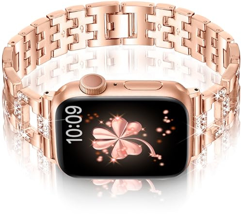 Vamyzji Kompatibel mit Apple Watch Armband 49mm 46mm 45mm 44mm 42mm(Series 3 2 1), Metallband für Apple Watch Ultra 3 2 1, Serie 11 10 9 8 7 6 5 4 3 2 1 SE, Glitzer Luxus Mode Damen Metall iWatch Band