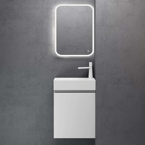 doporro Badmöbel Set Unterschrank 46 cm matt weiß Waschbecken LED-Spiegel