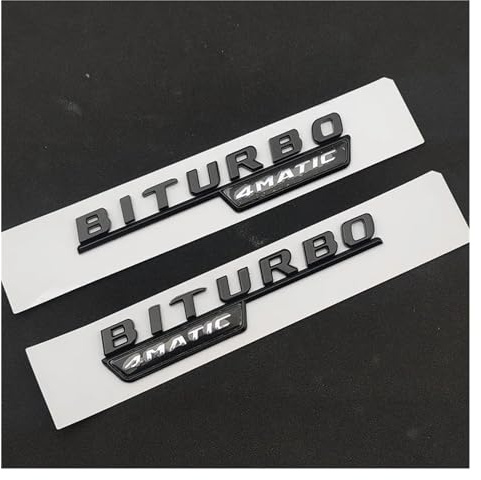 GeRRiT yzw6688 Schwarz 3D Chrom Auto Buchstaben Kofferraum Kotflügel Abzeichen BITURBO 4MATIC Emblem Logo Aufkleber Kompatibel mit C43 / W205 W204 Zubehör (Color : Fender Black 2pcs)