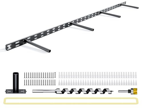 1pc Floating Shelf Bracket Heavy Duty,Decorative Floating Shelf Hardware Hidden Black Metal Fireplace Mantel Brackets (43X6X1.0 with Tool)