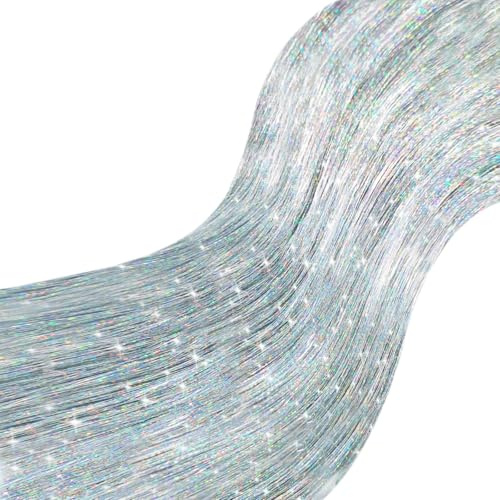 Pack of 3000 Strands Iridescent Silver Christmas Icicle Tinsel Foil Fringes | 19.8 Inches, Christmas Tree Tinsel Curtain Decoration for Indoor Outdoor Winter Home New Year Eve Birthday Party Supplies