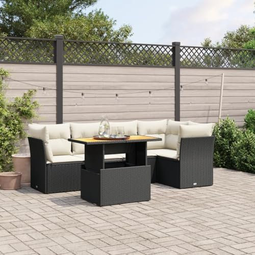 SECOLI Polyrattan Lounge Gartenlounge Set Gartenmöbel Wetterfest Garten Sofa Set Balkonlounge Set Sitzgruppe Lounge Sofagarnitur mit Verstellbare Tischplatte-Schwarz und Creme-5-tlg
