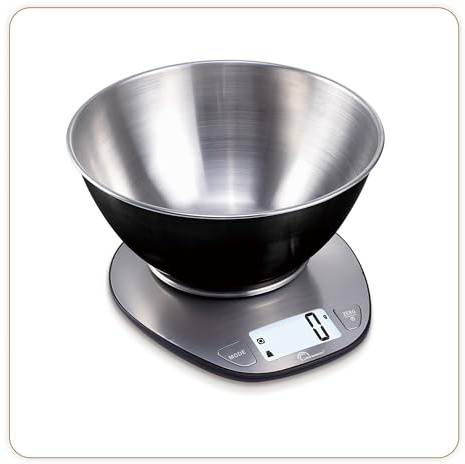 LITTLE BALANCE 8724 XB5, Balance de cuisine électronique, Bol à mélanger Inox 1,8 litres, 5 kg, Inox/Noir