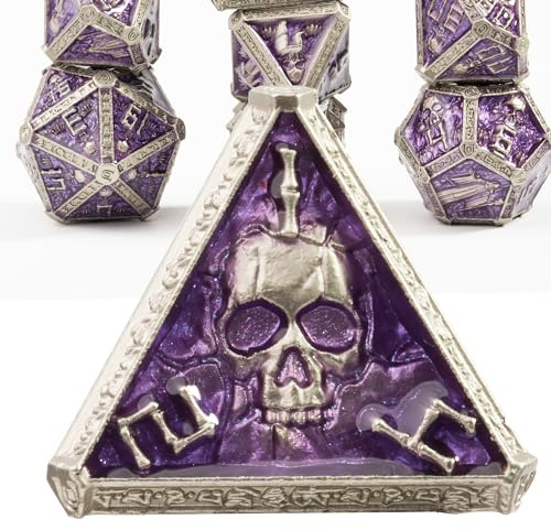 Mystery Skull Metall DND Würfel Set für Dungeons and Dragons, Cthulhu DCC Einzigartige Magie RPG Rollenspiel Zubehör Geschenke (violett)