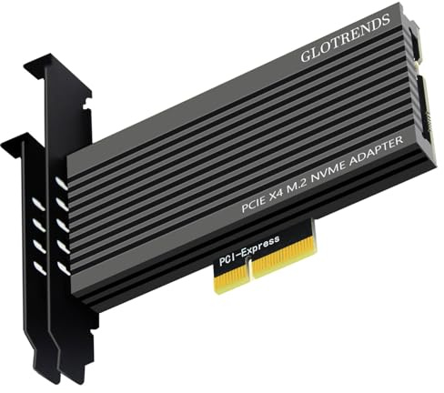 GLOTRENDS PA15 M.2 NVMe auf PCIe 4.0 X4 Adapter für M.2 NVMe SSD, extra großer Aluminium-Kühlkörper, reguläre und Low-Profile-Halterung (Schwarz)