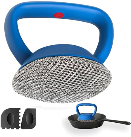 MEIXINZHI Cast Iron Skillet Cleaner - Cast Iron Chainmail Scrubber (Blue)
