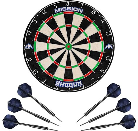 Mission Darts Shogun Dartscheibe Set | Endurance Round Wire Sisal Dartscheibe Set inkl 2 Sets Steeldarts