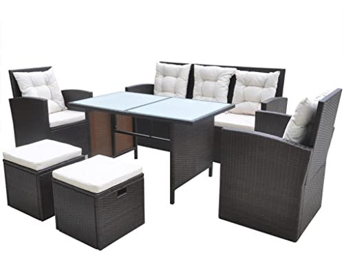 HETFTJN Bistro Set Balkonmöbel Garten Loungemöbel Set Garten Möbel Draußen - 6-TLG. Garten-Essgruppe mit Auflagen Poly Rattan Braun für Garten Café Hof Balkon