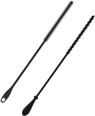 2pcs Silicone Straw Brush, 9.45 Inch Extra Long Drinking Cleaner - 2 Styles Reusable Water Bottle Bendable Pipe Crevice Cleaning Brushes for Straws (Black)
