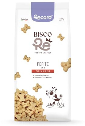 Record - BiscoRe Biscotti Naturali per Cani alla Mela, Maxi Formato da 2,5kg. Snack Cotti al Forno con Purea di Frutta, Senza Conservanti né Olio di Palma, Leggeri, Digeribili e Gustosi