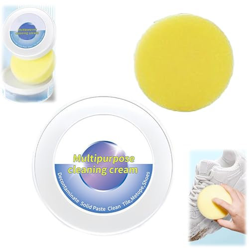 UFFEJKCE Multifunktionale Reinigungs- und Fleckenentfernungscreme, Fleckenentfernungscreme mit Schwammradierer, Schuhreinigungscreme, cremeweißer Schuh,