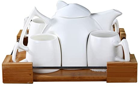 ZXXHNNAIHG Tea Set Tea Service Modern Ceramic Tea Set with Wood Tray Coffee Set Simple Pot Home Afternoon Teapot Teacup Set Tea Set for Adults